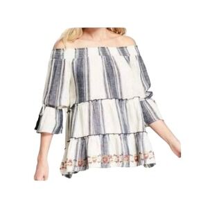 Knot Rose Womens Small Off the shoulder Blouse Embroidery Peasant Boho Costal